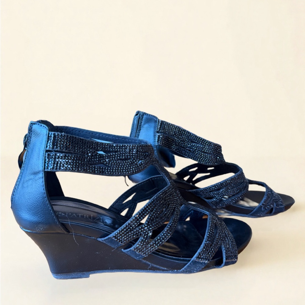 Patrizia Black Leather Wedge Sandals Size 39. Excellent condition.
